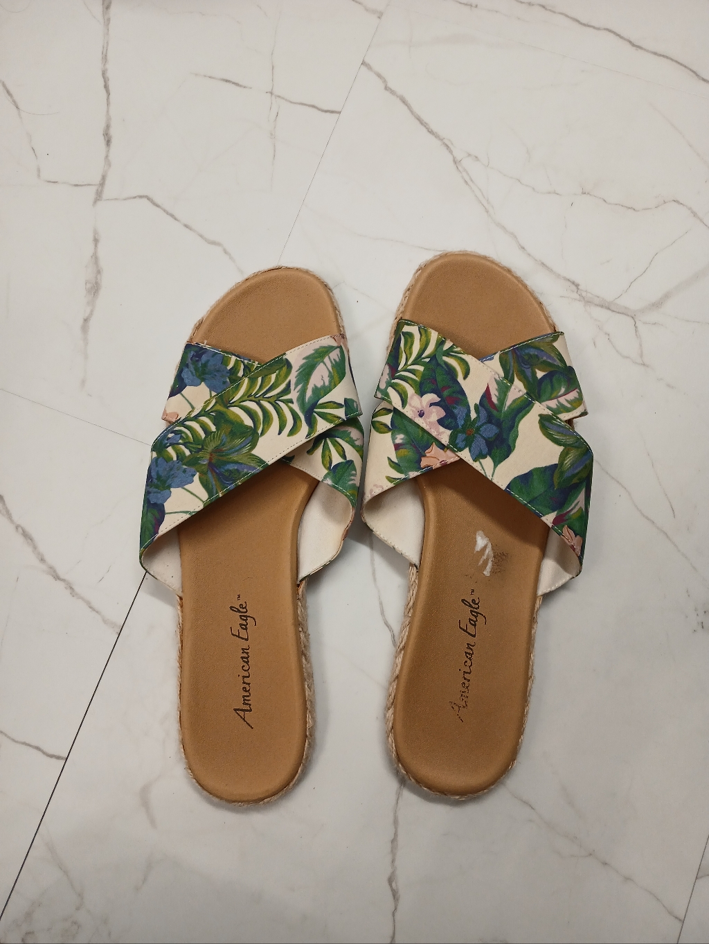 American Eagle Outfitters Floral Leaf Print Slide Sandals With Espadrille Sides